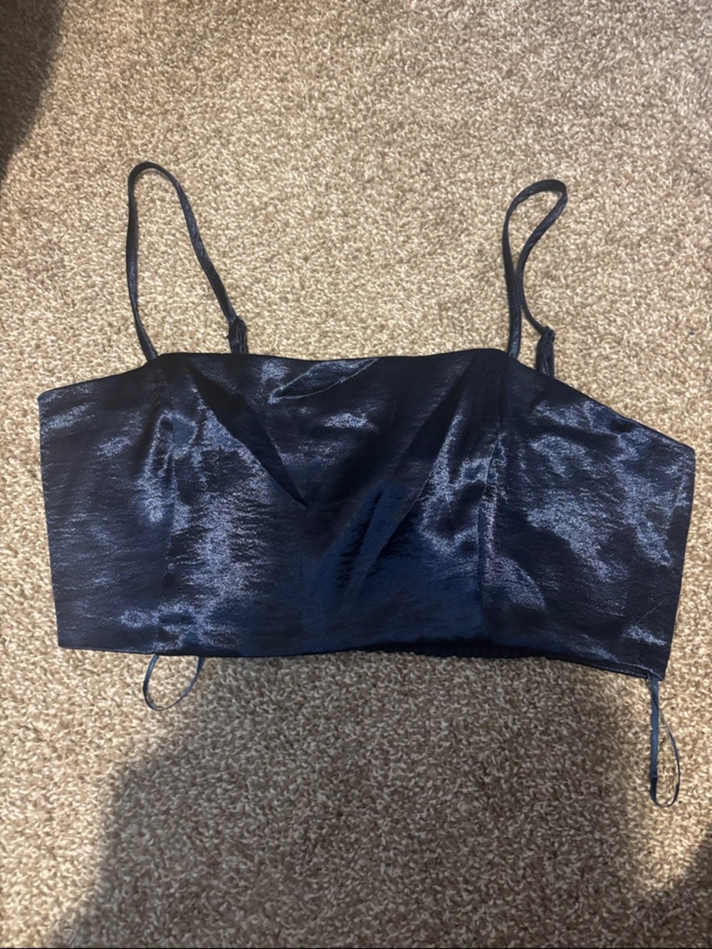 House of Harlow 1960 Shimmery Navy Satin Crop Cami